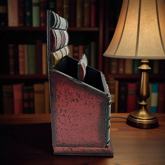 VTG Gilded Wooden Book Desktop Organizer Bills Letters Etc - Picture 2 of 9